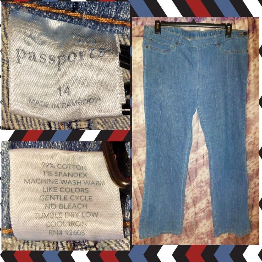 Passports brand Medium/Light Wash Blue Pull-On Denim Jeans Sz 14